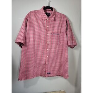 US Polo Men's XL Button  Shirt Red White Blue Plaid Short Sleeve